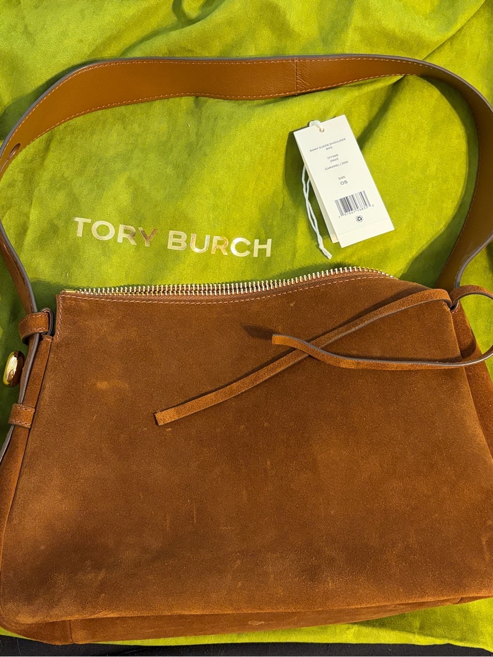 Tory Burch Romy Suede Shoulder Bag caramel
